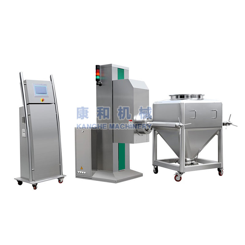 該機(jī)具有自動(dòng)提升、混合、下降等功能。配一臺(tái)料斗混合機(jī)及多個(gè)不同規(guī)格的混合料斗,就能滿足多品種不同批量的混合要求,是藥廠總混的理想設(shè)備。同時(shí)在制藥、化工、食品等行業(yè)廣泛使用。該機(jī)由立柱、機(jī)座、回轉(zhuǎn)叉架、驅(qū)動(dòng)、制動(dòng)、控制系統(tǒng)等部件組成。將混合料斗推入回轉(zhuǎn)叉架并…